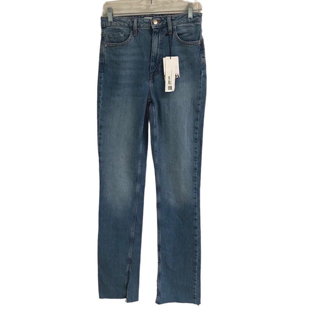 Zara high‎ waist wide leg split flare denim jeans 2